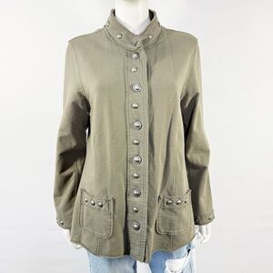 Neon Buddha Olive Green Button Up Sweater Jacket Size L Casual Boho Classic
